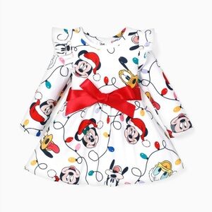 Disney Mickey and Friends Toddler Girl Christmas Bow Tie Long Sleeve Dress 9-12M